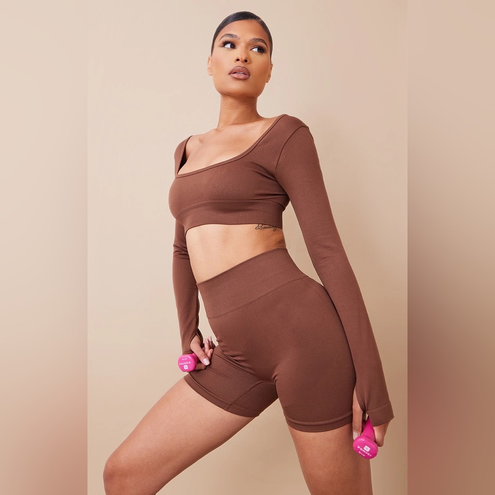 PLT Brown Seamless Gym Top 🤎